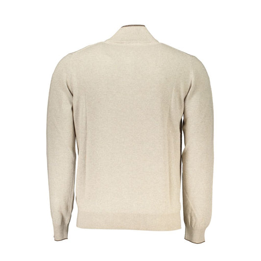 Beige Half-Zip Sweater with Embroidery Detail