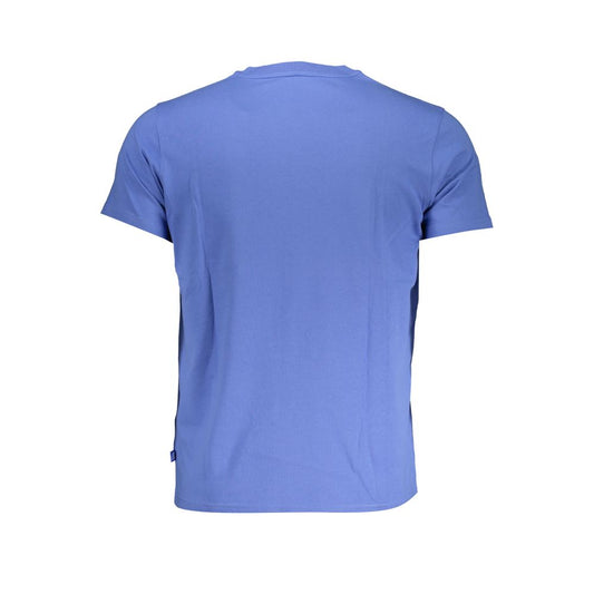 Chic Crew Neck Blue Cotton Tee with Pocket Detail