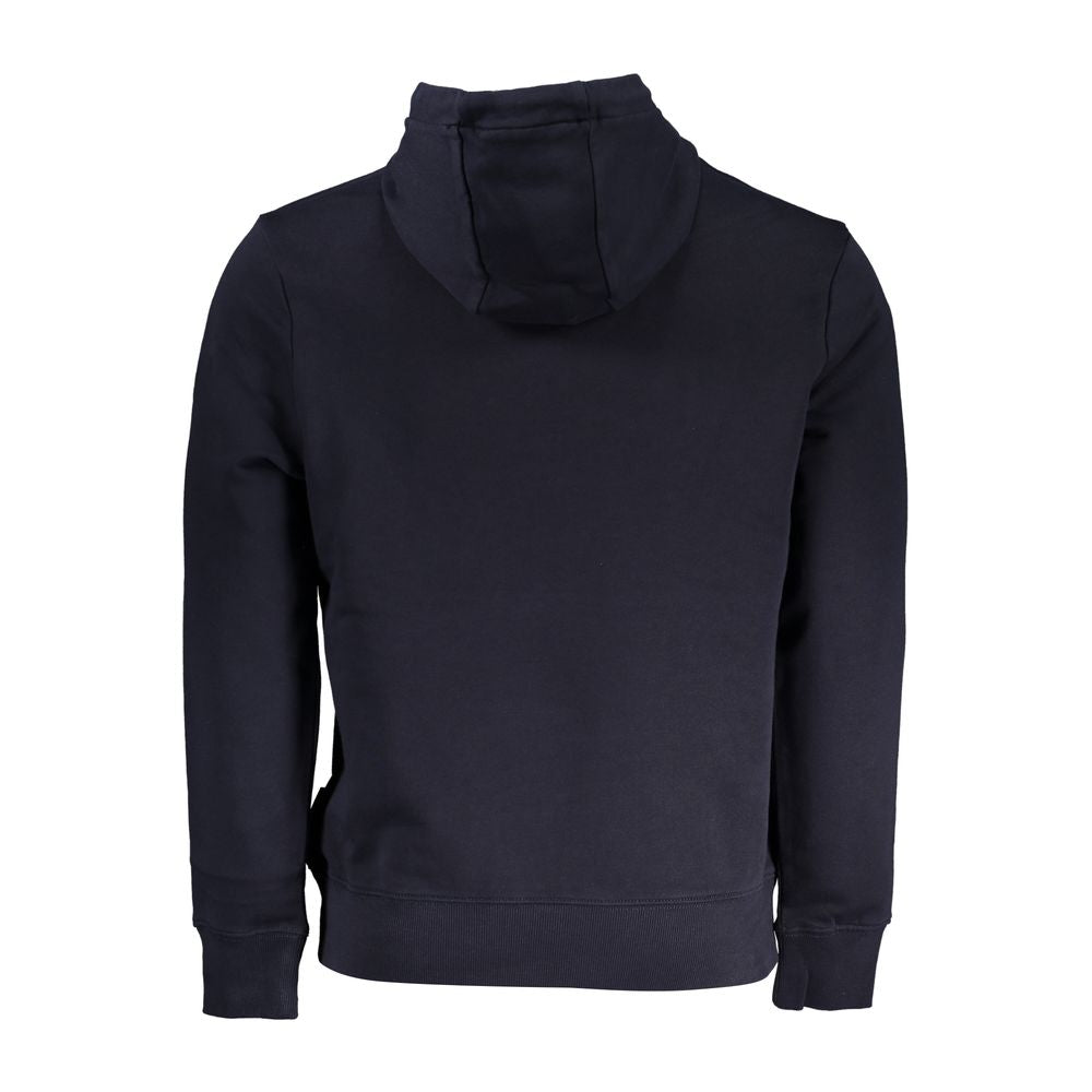 Blue Cotton Hooded Sweatshirt with Contrast Details