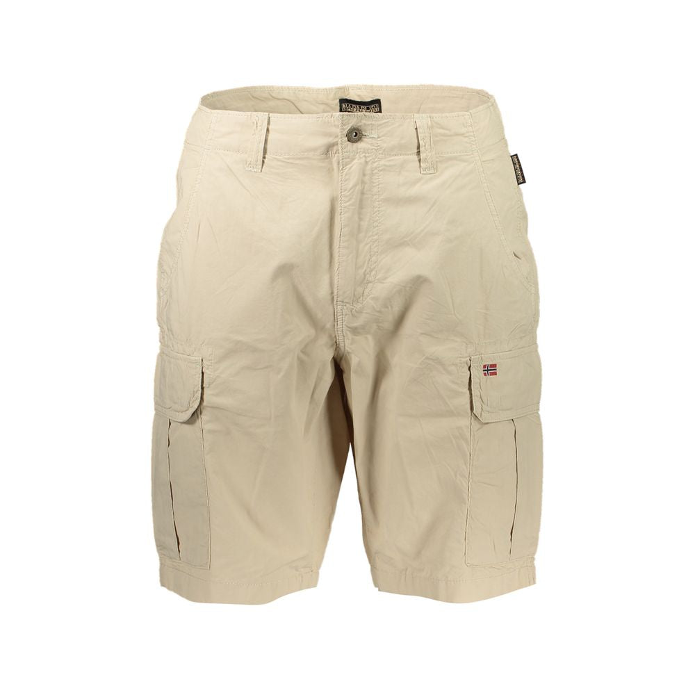 Beige Embroidered Bermuda Shorts with Pockets