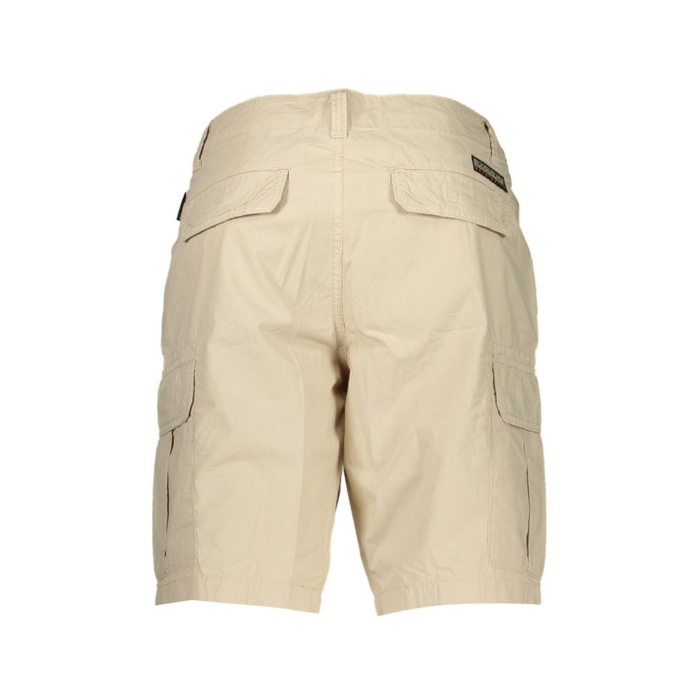 Beige Embroidered Bermuda Shorts with Pockets