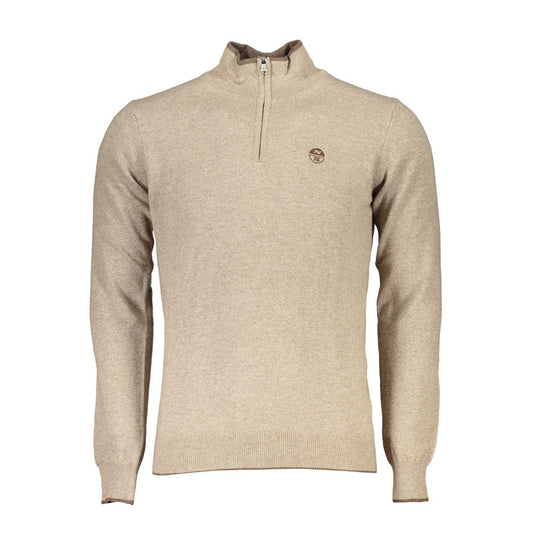 Elegant Beige Turtleneck Sweater with Half Zip