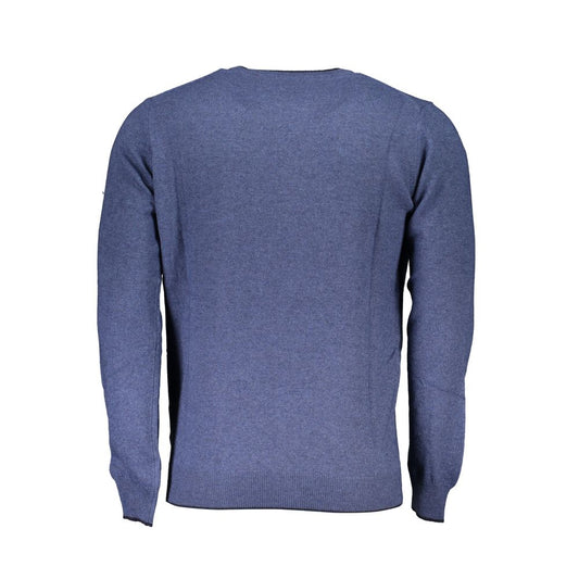 Blue Crew Neck Sweater with Embroidery Detail