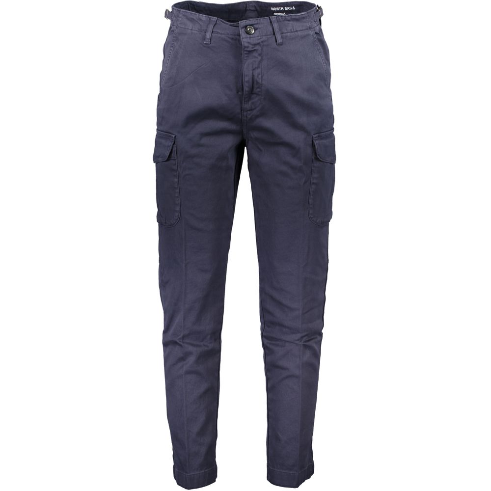 Chic Blue Cotton Blend Trousers with Logo Detail