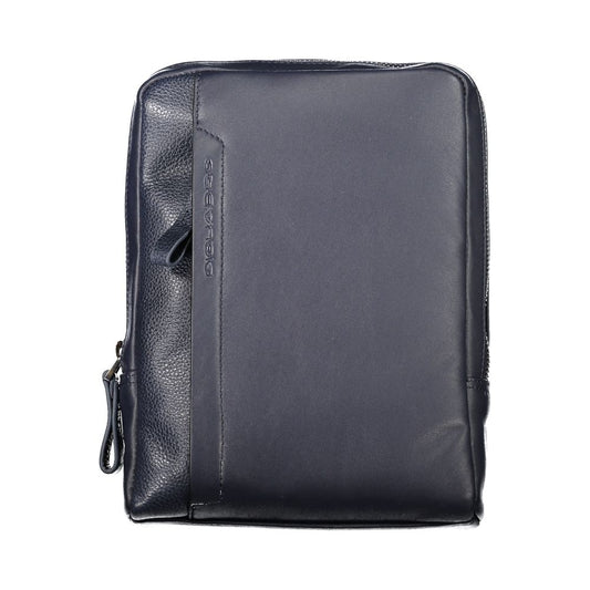Sleek Blue Leather Shoulder Bag with Contrast Detail
