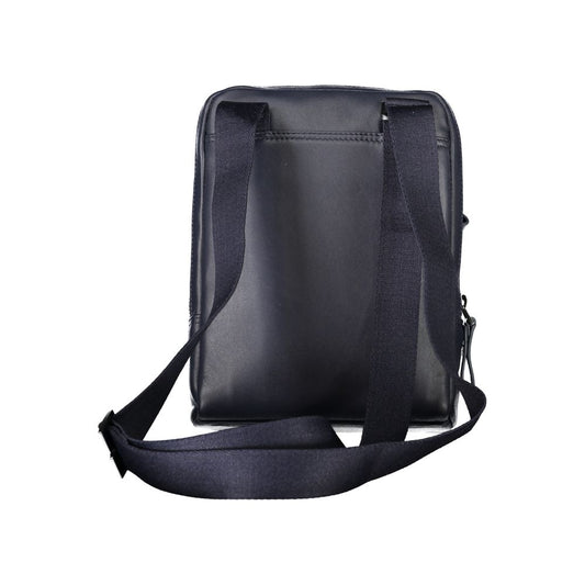 Sleek Blue Leather Shoulder Bag with Contrast Detail