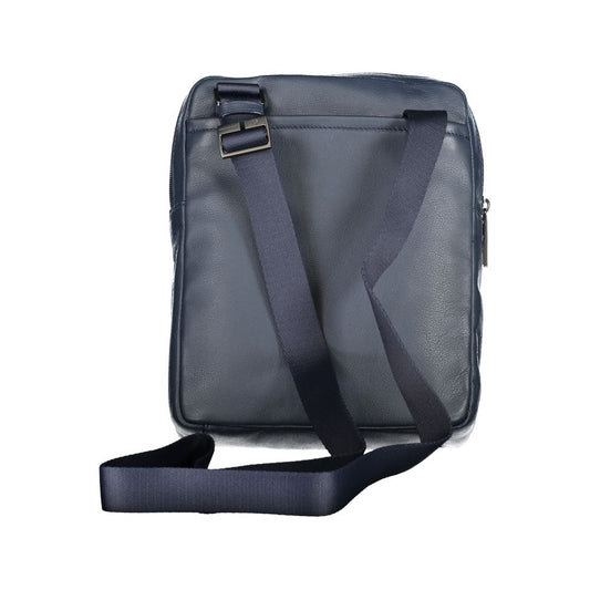 Elegant Blue Leather Shoulder Bag with Contrasting Accents