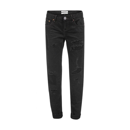 Chic Black Distressed Patched Jeans