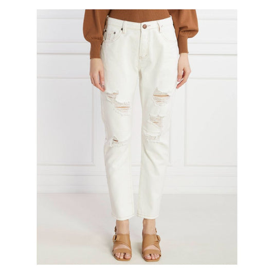 Chic White Distressed Cotton Trousers