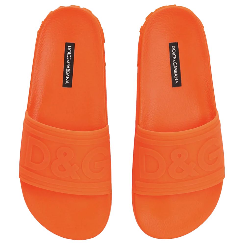Chic Orange Logo Print Rubber Slippers