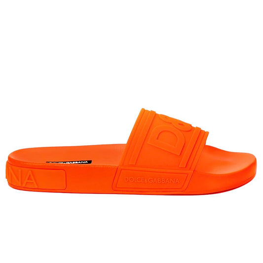 Chic Orange Logo Print Rubber Slippers