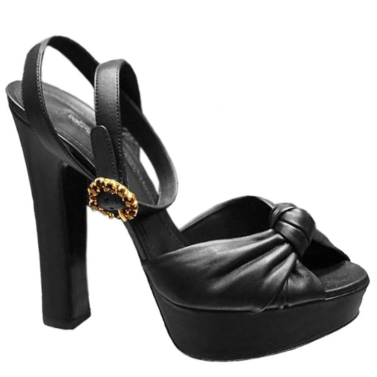 Elegant Black Lambskin Jewel Sandals
