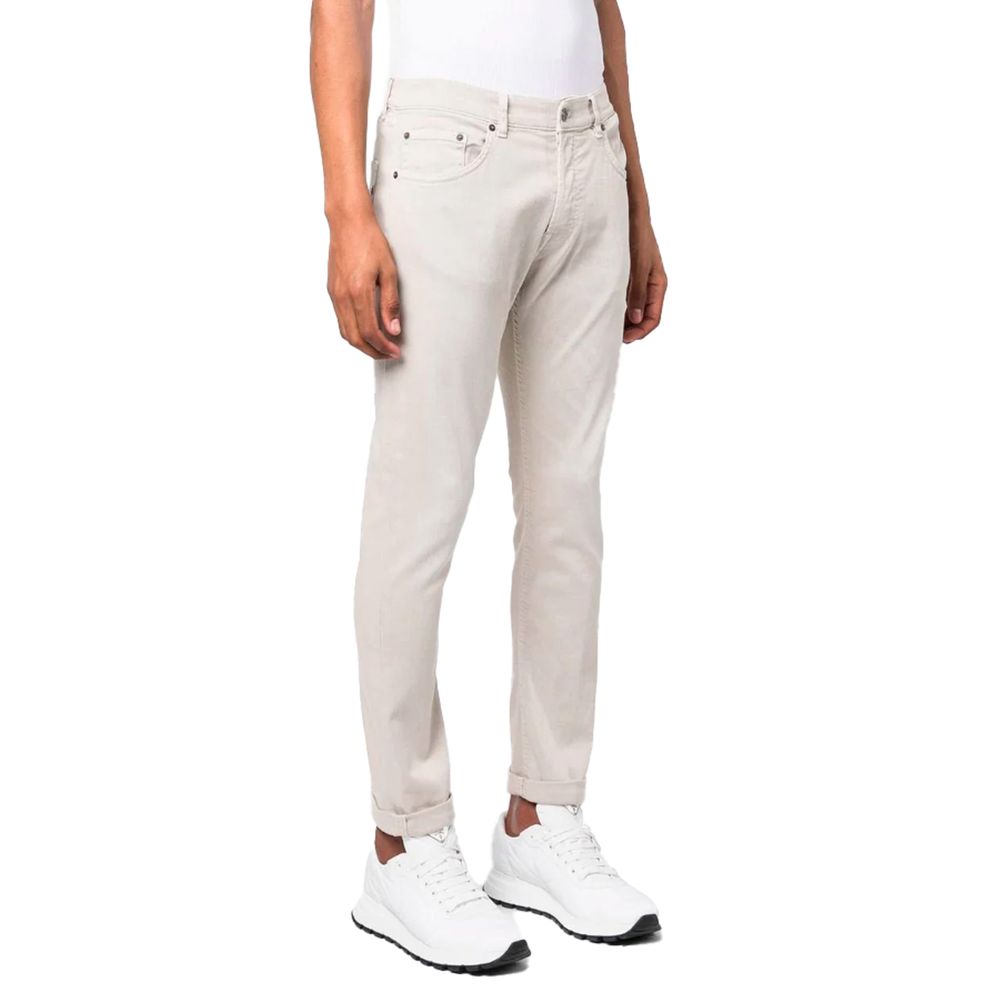 Cream White Stretch Cotton Trousers