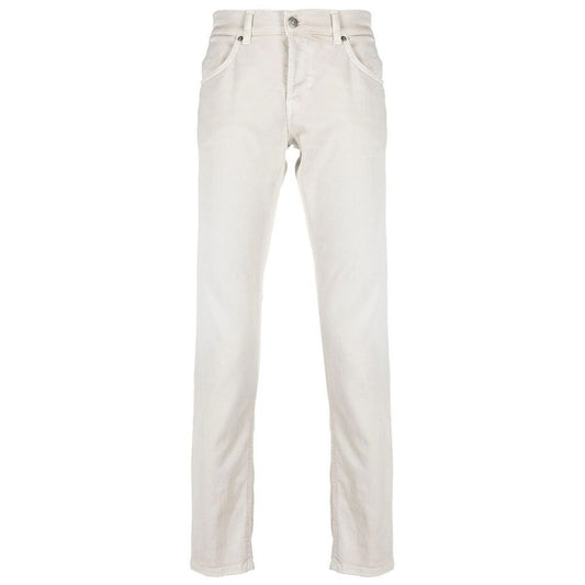 Cream-Colored Cotton Blend Trousers