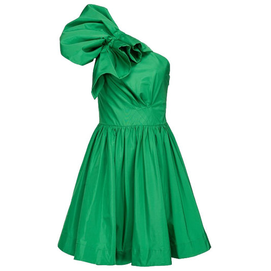 Chic Green Draped Bustier Flared Dress