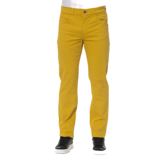 Elegant Cotton Blend Yellow Trousers