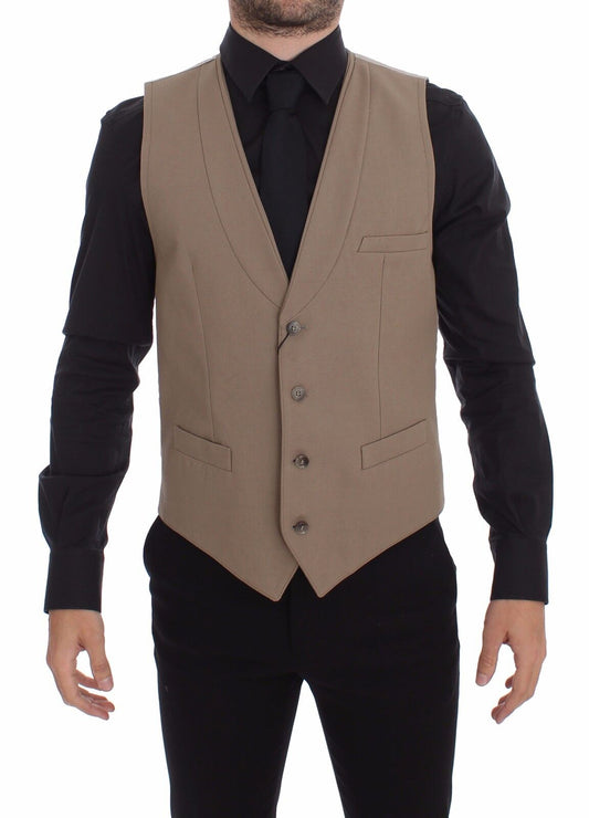 Elegant Beige Cotton Dress Vest – Slim Fit