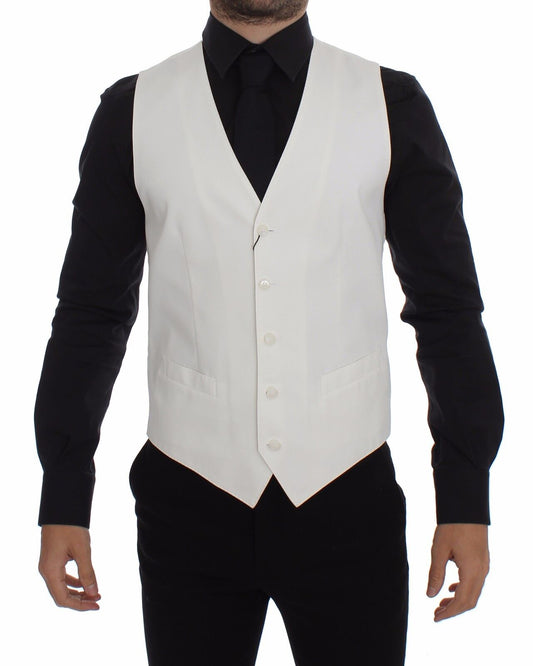 Elegant White Cotton Silk Dress Vest