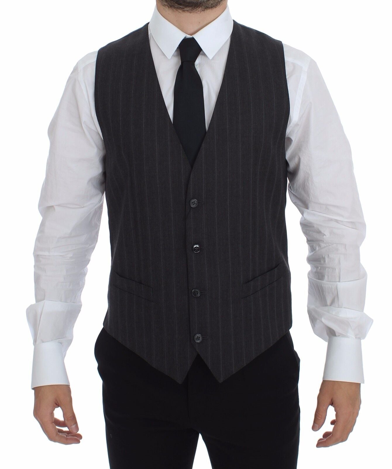 Elegant Striped Gray Dress Vest