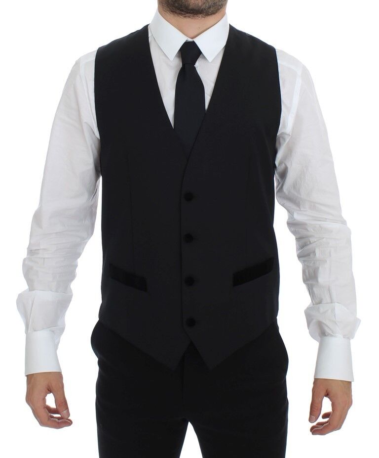 Elegant Black Wool Formal Dress Vest