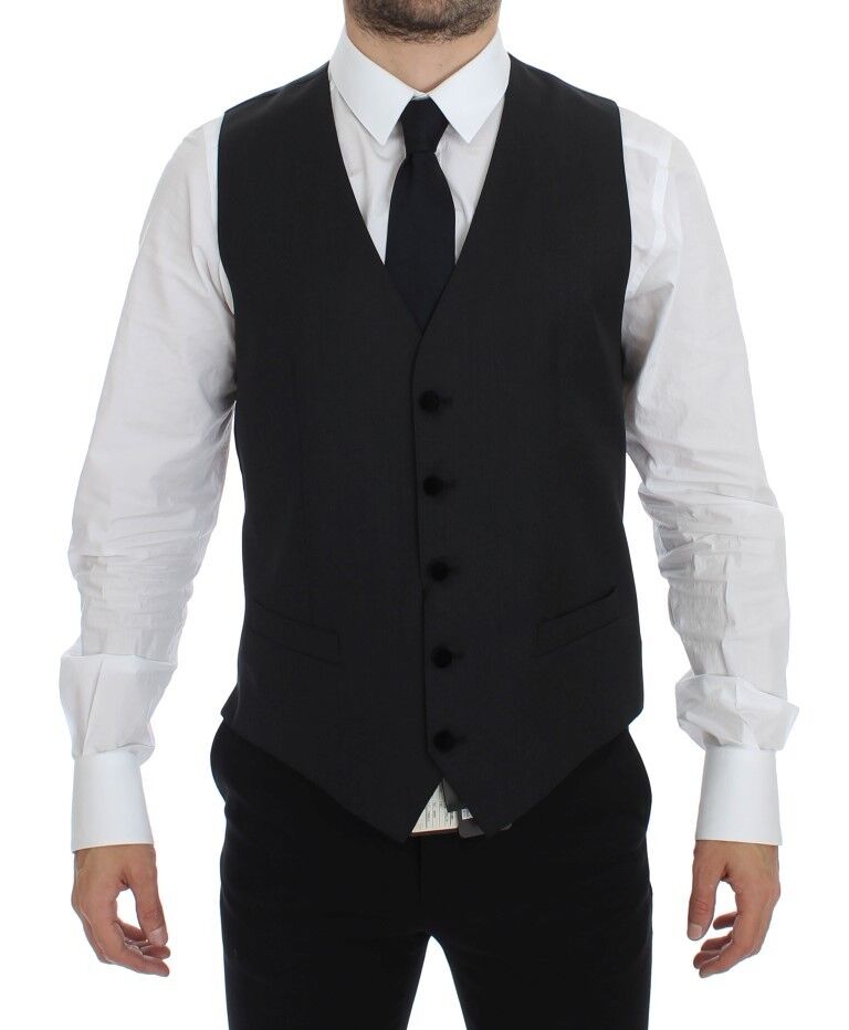 Elegant Gray Wool Dress Vest