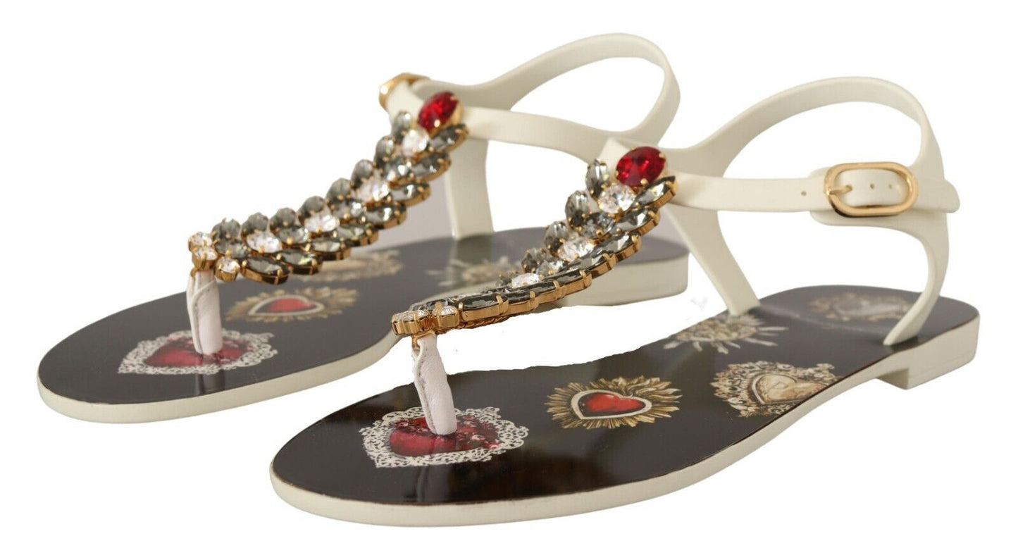 T-Strap Heart Crystal Embellished Sandals