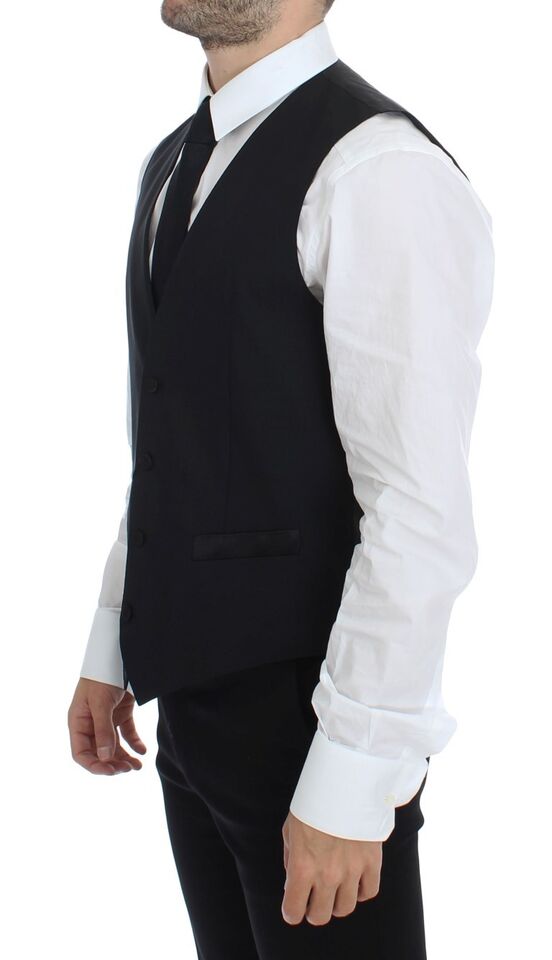 Elegant Silk-Wool Black Dress Vest