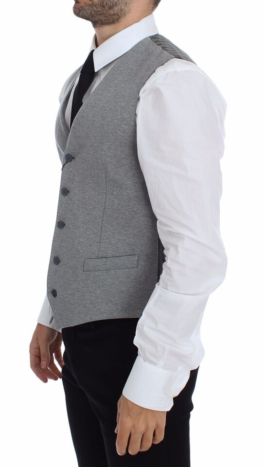 Elegant Gray Cotton Stretch Dress Vest