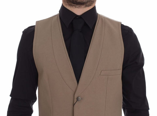 Elegant Beige Cotton Dress Vest – Slim Fit