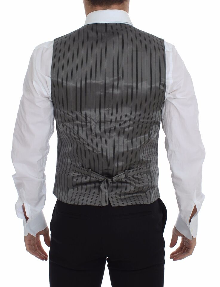 Elegant Gray Cotton Stretch Dress Vest