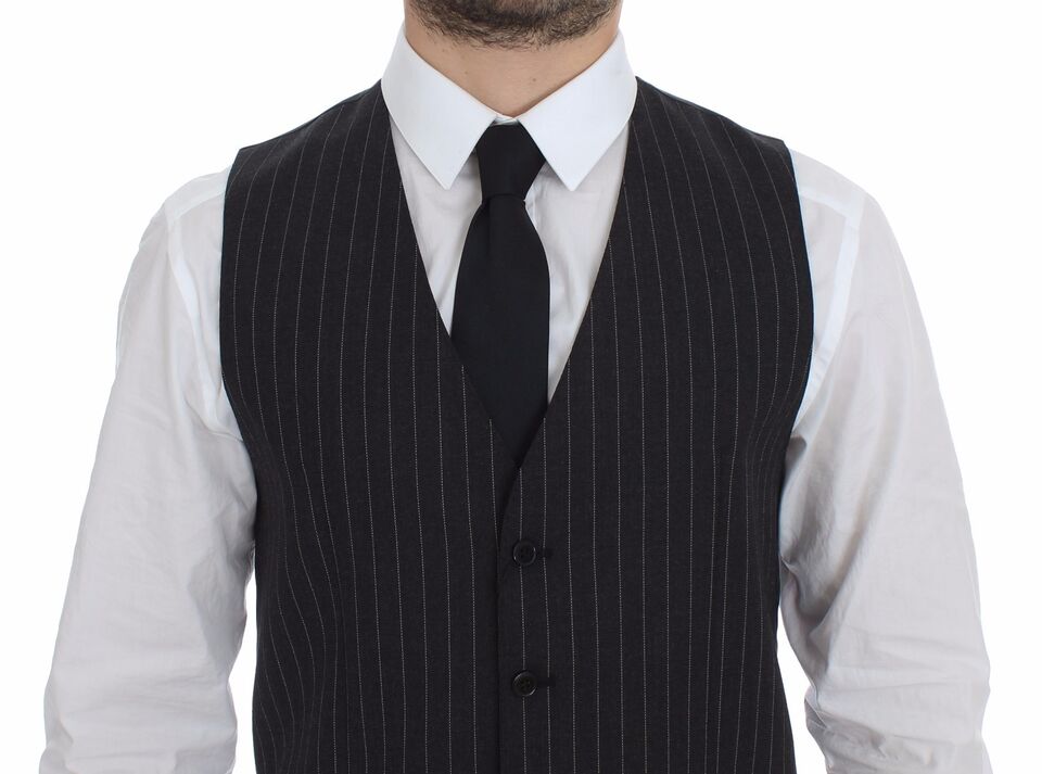 Elegant Gray Striped Dress Vest