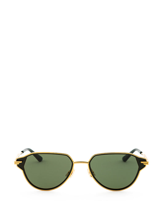 Elegant Golden Metal Sunglasses with Green Lens