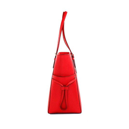 Gilly Large Bright Red Leather Drawstring Travel Tote Bag Purse