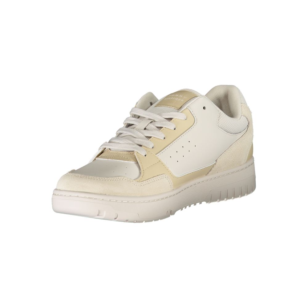 Beige Contrast Lace-Up Sports Sneakers