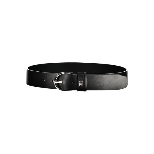 Chic Black Leather Belt with Metal Buckle