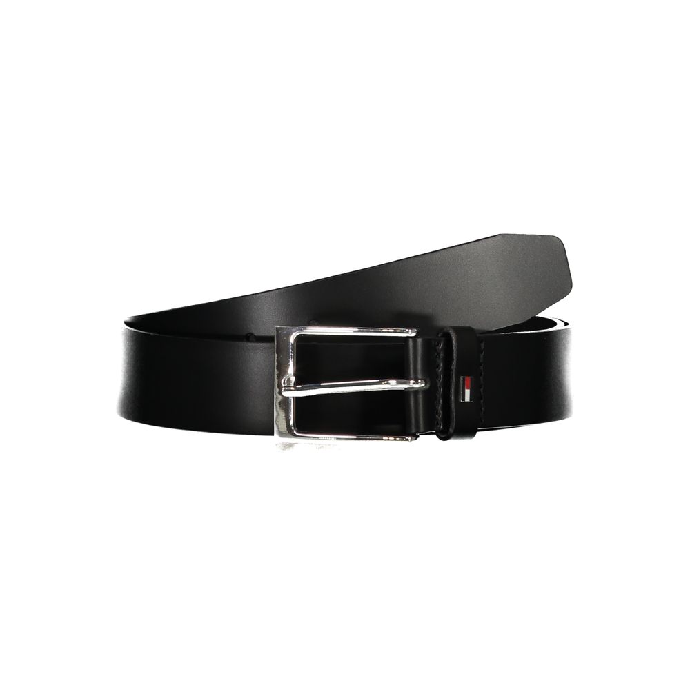 Sleek Black Leather Belt with Metal Buckle