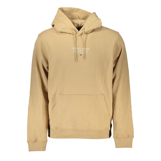 Beige Cotton Hooded Sweatshirt with Central Pocket