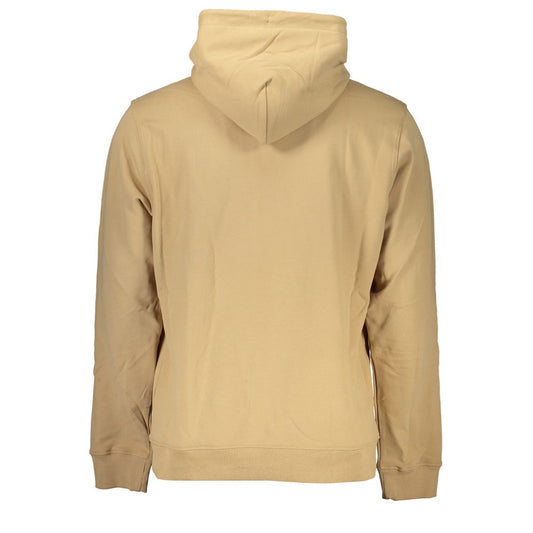 Beige Cotton Hooded Sweatshirt with Central Pocket