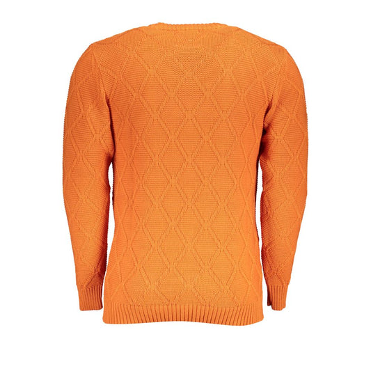 Orange Diamond Pattern Crew Neck Sweater