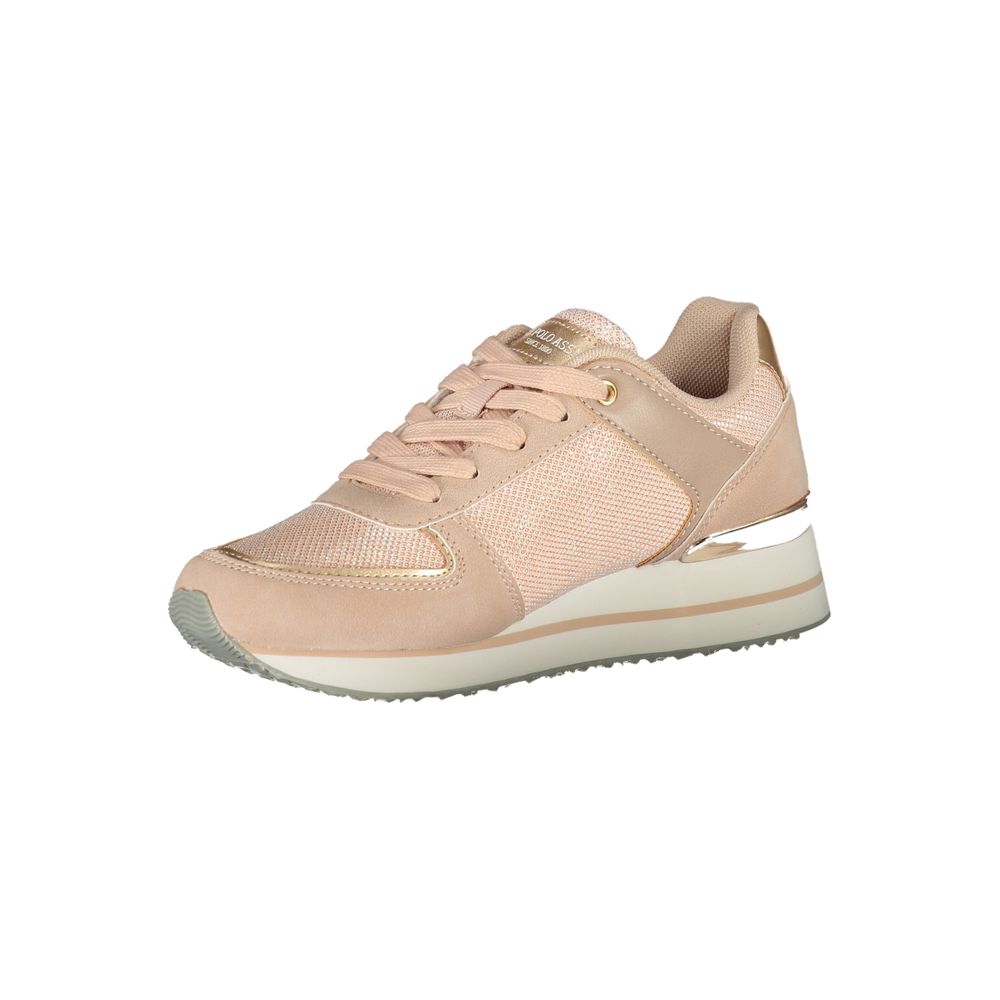 Chic Pink Lace-Up Sneakers with Contrast Details