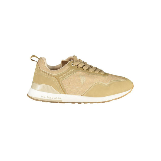 Contrast Lace-Up Sports Sneakers in Beige