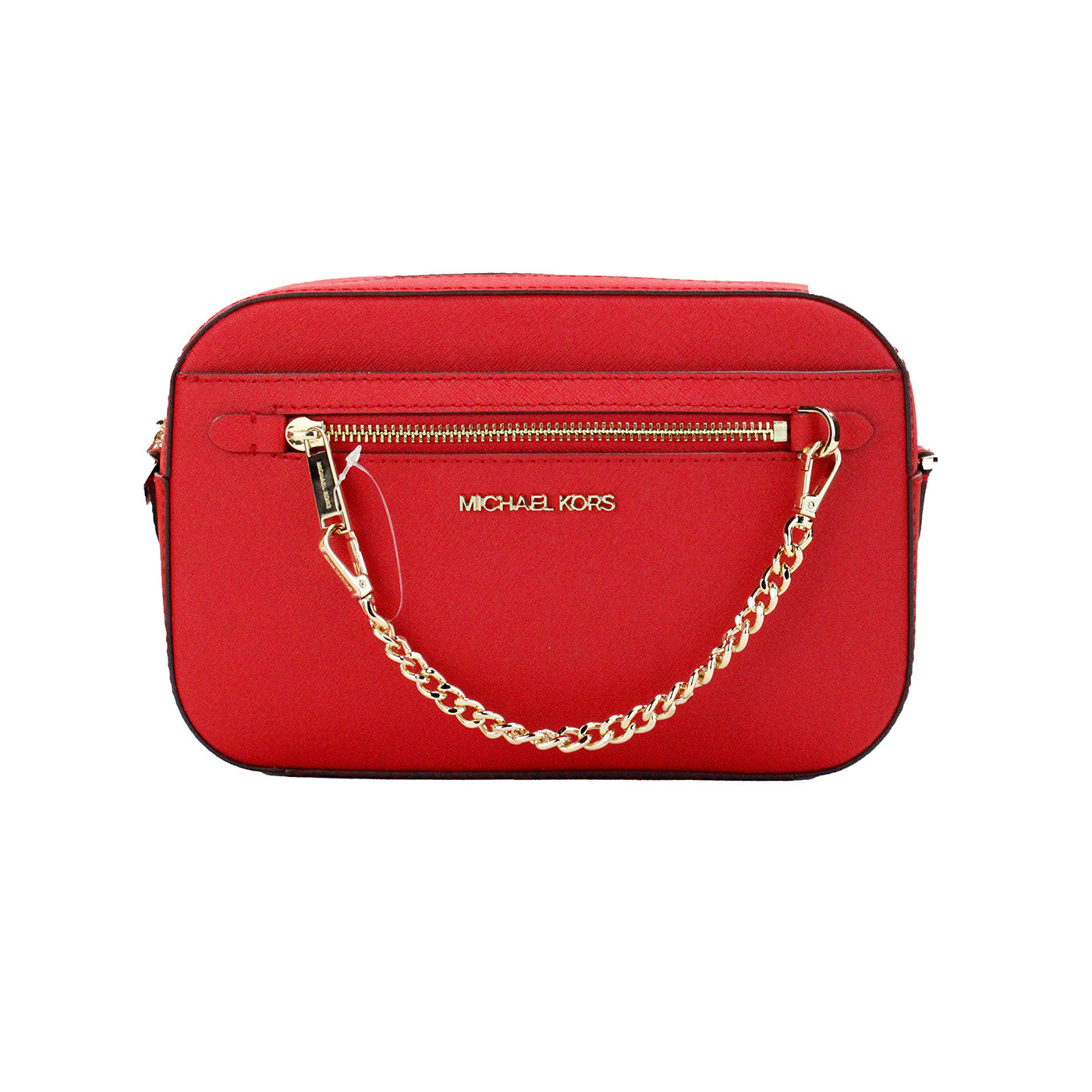 Jet Set Large East West Bright Red Leather Zip Chain Crossbody Bag