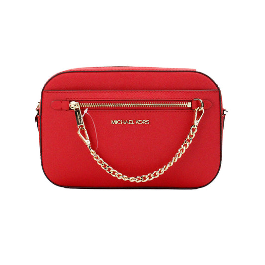 Jet Set Large East West Bright Red Leather Zip Chain Crossbody Bag