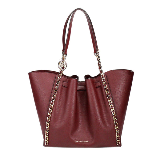 Mina Large Dark Cherry Leather Belted Chain Inlay Tote Bag