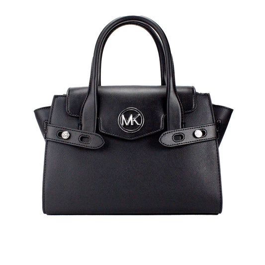 Carmen Medium Black Silver Saffiano Leather Satchel Hand Bag Purse