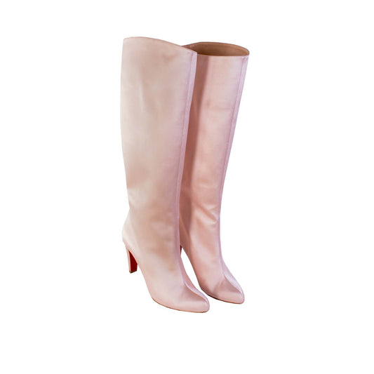 Elegant Pink Satin High-Leg Boots