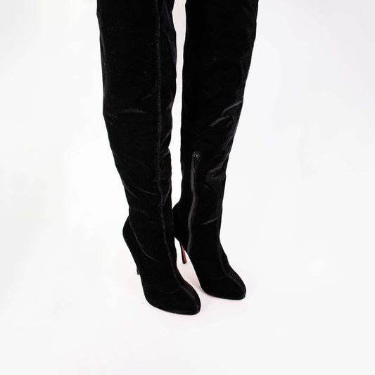 Elegant Velvet High-Leg Heeled Boots