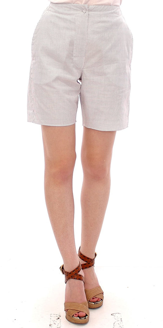 Chic White Checkered Cotton Shorts