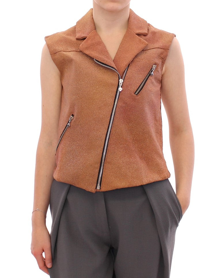 Sleeveless Leather Couture Vest in Rich Brown