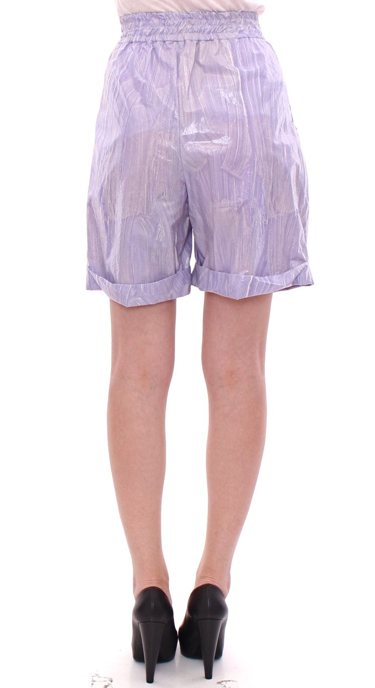 Elegant Purple Viscose Shorts - Side Zip Closure